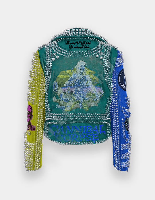 Bride of Frankenstein Gothic Patches Jacket, Steampunk Studded with Dead Kennedy, Punk Rock Biker's Handmade Fashion, Spike Leather Jacket,